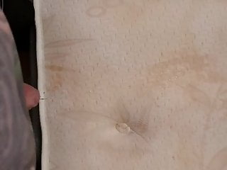 Pissing on my bare mattress with my tiny sissy cock