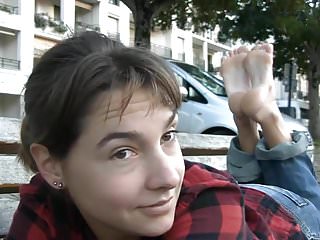 French Brunette Show Her Stinky Feet