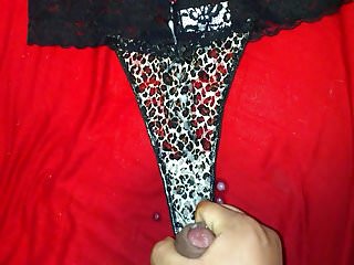Cumshot on my aunt&#039;s sexy thong