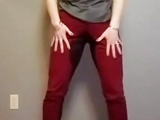 Hot Milf Pisses in Red Work Pants 