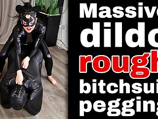 Leather Bitchsuit Pegging Femdom FLR Miss Raven Training Zero Huge Strap On Dildo Strapon Bondage BDSM Mistress FLR 