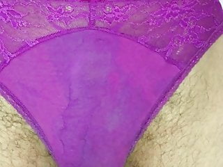 Pissing in spunky purple panties
