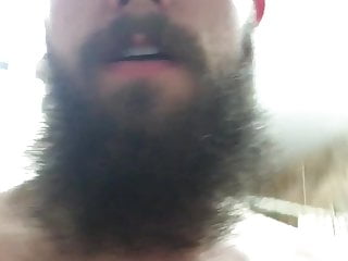 bearded guy cums in bathroom