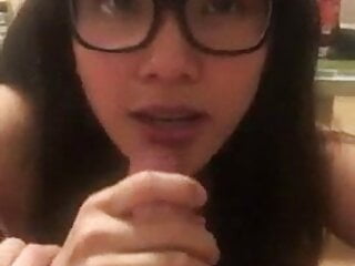 Asian Girl with Glasses - Blowjob and Handjob to Cum 