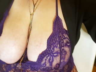 Pussy Pumping and Play in Purple Lingerie - Chubby Big Tits MILF Brunette Fingering Mistress X Gina