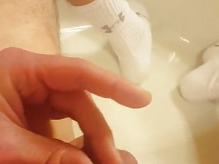 Micropenis two-finger cumload 