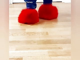 red fluffy heels