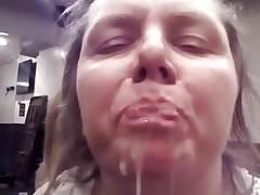 Long haired slut. Sucks. Bbc. And gets. Cum in her mouth