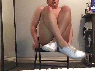 Showing off naked in chair young latin boy, kinky legs 