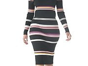 Striped Long Sleeve Round Neck Sweater Dress
