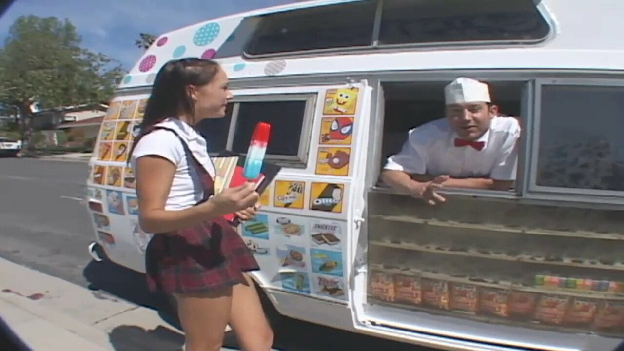 Brunette teen Jessica gets fucked by the ice cream man