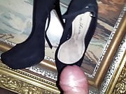 Cum on black suede high heels