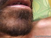 Hairy stud oils his big throbbing dick up to stroke it solo