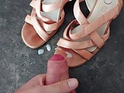 Cum on well worn summer sandals