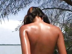 Stunning Latina with perfect small tits naked on beach