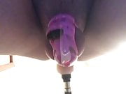 Sissy in Chastity Being Machine Fucked 2 Cumming Hands Free