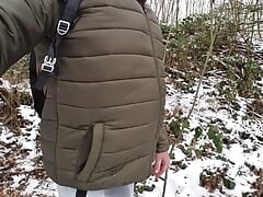 Snowy forest walk with soaked pants