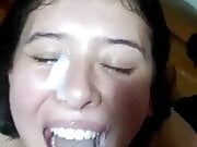 milk on her face