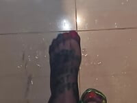 Rainbow sissy nylon feet pissed on  cummy feet | Tranny Update | Porn videos
