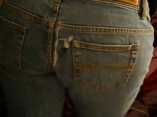 Cumshot on womans Express Jeans