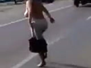 Russian bbw striptease on road...