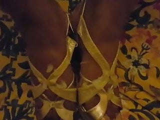 Footjob, Gold, Heels, Huge Cumshots