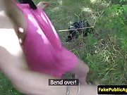 Pulled euro amateur doggystyled outdoors