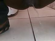 BrownLoveMistress peeing on shopping mall floor