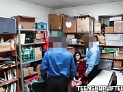Teen shoplifter Audrey Royal fucked by two security officers