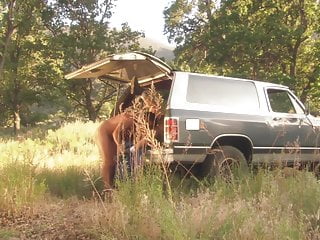 Almost busted outdoor naked fuck by the forest under the sun