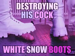 Slave POV of Tamy destroying your cock in white snow boots with an aggressive CBT, bootjob and post orgasm- FH Exclusive
