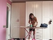 Ironing the kinky clothes while completely naked 