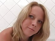 Amateur blond fucks in the bathroom