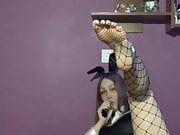 SashaSweet69 vapes in a bunny suit and masturbates pussy 