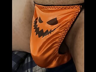 Playing With My Bulge In A Halloween Satin Sissy Thong...