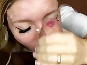 Beautiful girl with blue eyes gives blowjob 