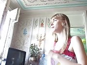Blonde shy to suck cock on Cam at home