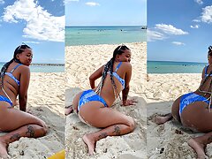 NenaGamer Khalessi 69 eats her Ebony brunette friend pussy completely and has a quick interview on the beach 4K