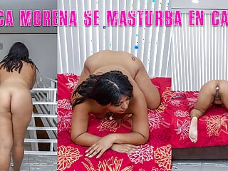 Mexican brunette masturbates alone at home