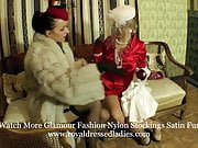 Stylish Classic Lesbian Ladies Long Fox Fur Satin Dress