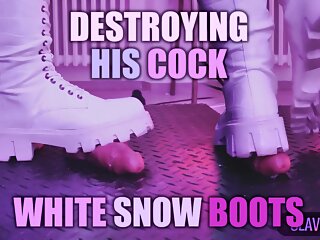 Slave Pov Of Tamy Destroying Your Cock In White Snow Boots With An Aggressive Cbt, Bootjob And Post Orgasm - Fh Exclusive