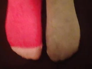 Cumming On Pink And Grey Socks...
