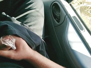Van Driver On Break Wanking In Public Into Condom