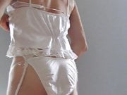Crossdresser in silky white lingerie (Thlin2168)