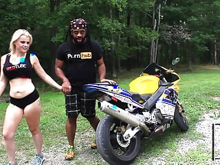 HD- Nadia White and Don Whoe rev it up on his Bike