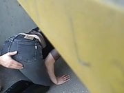 blonde spanked in tight mustang disco skinline stretchjeans