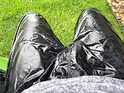 Sitting in the rain wearing Nike nylon pants 