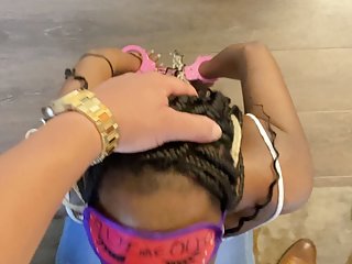 Submissive Ebony Handcuffed Blowjob Business Man video: Ebony Slut Gets Throat Fucked By Business Man While Handcuffed