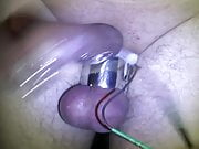 Pierced cock Electro stim to orgasm