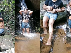 Public Outdoor Shower and  Big natural boobs showing